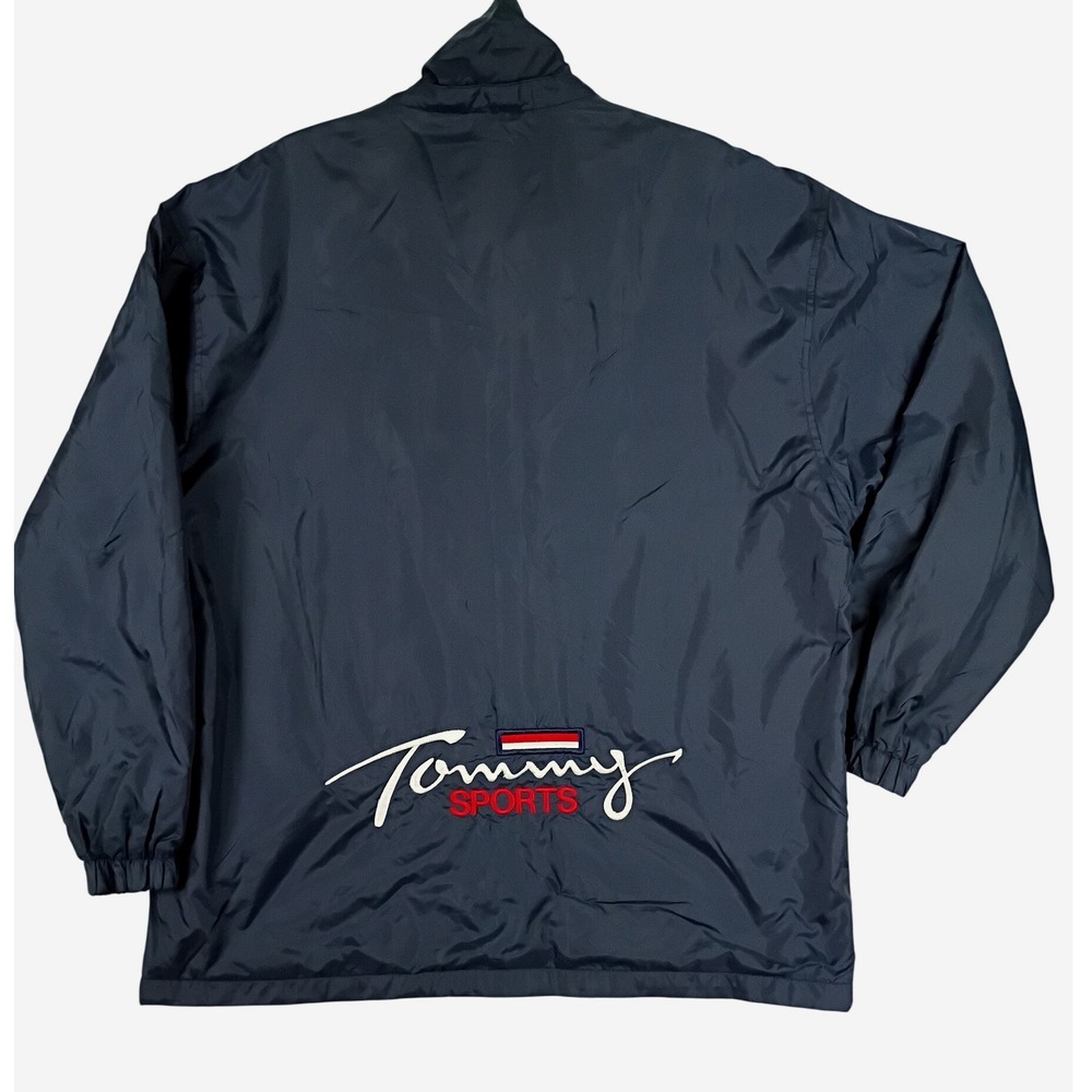 Vintage Tommy Sports Windbreaker Jacket Men XL Navy Blue Fleece Lined Mid Weight